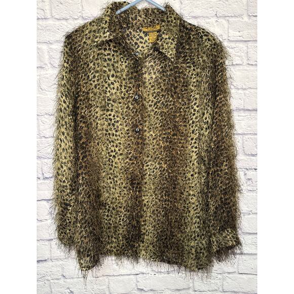 CDW Creative Design Works Vintage Animal Print Fuzzy Button Up Blouse Size XL - Picture 1 of 4